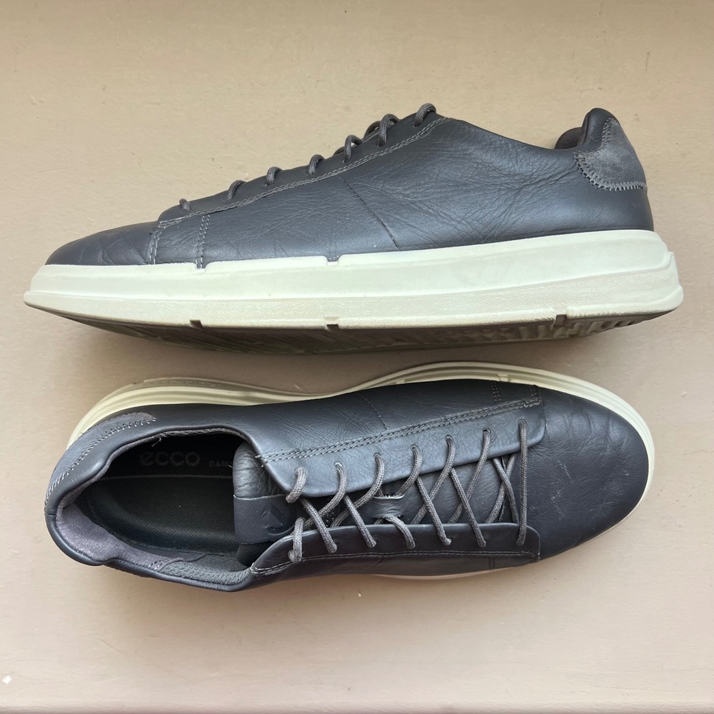 ECCO Men 8-8.5 EU 42‎ Dark Blue Gray Leather Lace Up Casual Sneakers Athleisure
